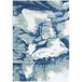 An Abani Arto Collection cream and blue area rug with a pattern resembling clouds on it.