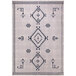 A cream rug with a geometric Moroccan folk design in grey and black.
