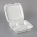 Dart 90HTPF3R 9" x 9" x 3" Perforated White Foam Three-Compartment Square Take Out Container with Hinged Lid - 200/Case Main Thumbnail 3