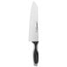 A Dexter-Russell Santoku chef knife with a black handle and white blade.