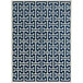 An Abani Arto Collection cream and blue area rug with a geometric design.