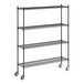 A wireframe of a black Regency wire shelving unit with wheels.