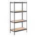 A black Lavex boltless Z-beam shelving unit with brown particleboard shelves.