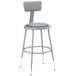 A gray National Public Seating lab stool with a padded seat and backrest.