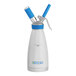 A white and blue Whip-It Thermo Pro stainless steel whipper with black text on the bottle.