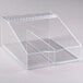 A clear plastic Cal-Mil food bin with a removable divider and two compartments.