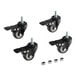A group of four black Estella casters with screws.