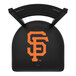 A black Holland Bar Stool chair with a San Francisco Giants logo on the padded seat and ladder back.