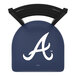 A white chair with a blue padded seat and a blue back with the Atlanta Braves logo on it.