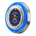 A white Holland Bar Stool clock with a blue and orange Houston Astros logo in neon.