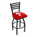 A red Holland Bar Stool with Philadelphia Phillies logo on the white padded seat and ladder back.