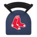 A Holland Bar Stool Boston Red Sox bar stool with a logo on the padded seat and ladder back.