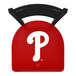 A Holland Bar Stool Philadelphia Phillies bar stool with a red padded seat and white ladder back.