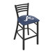 A blue bar stool with the Atlanta Braves logo on the seat.