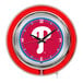 A red and white clock with blue and white text reading "Philadelphia Phillies" with a chrome neon ring.