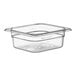 A clear Choice 1/6 size clear plastic food pan.