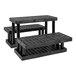 A black plastic Benchmaster end cap display with three shelves.