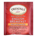 A red box of Twinings English Breakfast Decaffeinated Tea Bags.