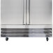 A stainless steel Main Street Equipment grille for a refrigerator with two doors.