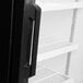 A close-up of a black refrigerator door with a Main Street Equipment black pilaster.