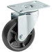 A Main Street Equipment swivel plate caster with a black and metal wheel.
