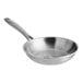 A close-up of a Vigor SS3 Series stainless steel frying pan with a grey handle.