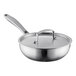 A silver Vigor Tri-Ply stainless steel saucier pan with a lid.