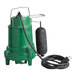 An Ashland green submersible sump pump with a black cord.
