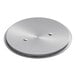 A silver stainless steel lid with two holes.