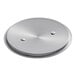 A silver circular Vigor stainless steel lid with two holes.