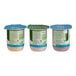 A group of Dannon Activia yogurt containers with three different flavors and colors.