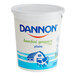A white plastic Dannon Low-Fat Plain Yogurt container with a blue and green label.