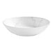 A white melamine bowl with marble pattern on the inside and white rim.