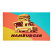 A white rectangular vinyl sticker with a yellow and red food truck and a burger on top.