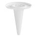 A white plastic cone holder with a pointed end holding a white cone.