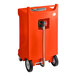 An orange rectangular PourAway Cadet liquids disposal receptacle with wheels.