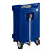 A dark blue rectangular PourAway Cadet HDPE container with wheels.