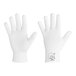 An Ansell ActivArmr white knitted polyester glove liner with extended fingers and a label.