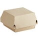 A brown Sabert corrugated kraft clamshell take-out box with a lid.