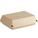 A brown cardboard Sabert rectangular clamshell take-out box with a lid.