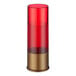 A red and gold cylinder, the GET 1.5 oz. Red SAN Plastic Shot Glass.