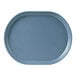 A blue oval melamine platter with raised rims.
