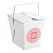 A white Emperor's Select Asian take-out paper container with a red logo and wire handle.