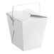 An Emperor's Select white paper take-out box with a wire handle.