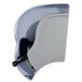A white and blue plastic San Jamar Element roll towel dispenser with a black handle.