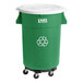 A green Lavex recycling can with a white lid and dolly.
