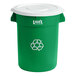 A green Lavex round recycling can with a white lid.