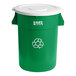 A green Lavex recycling can with a white lid and recycling symbol.