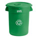 A green plastic Lavex recycling can with a white logo on the lid.