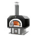 A black and silver Chicago Brick Oven countertop pizza oven with the door open.
